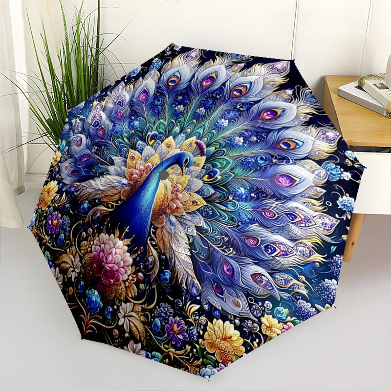 

1pc Enchanted Peacock Pattern Automatic Umbrella is Fashionable and Good-Looking, a Portable 3-Fold Umbrella, Suitable for Travel and Daily Use, a Tra