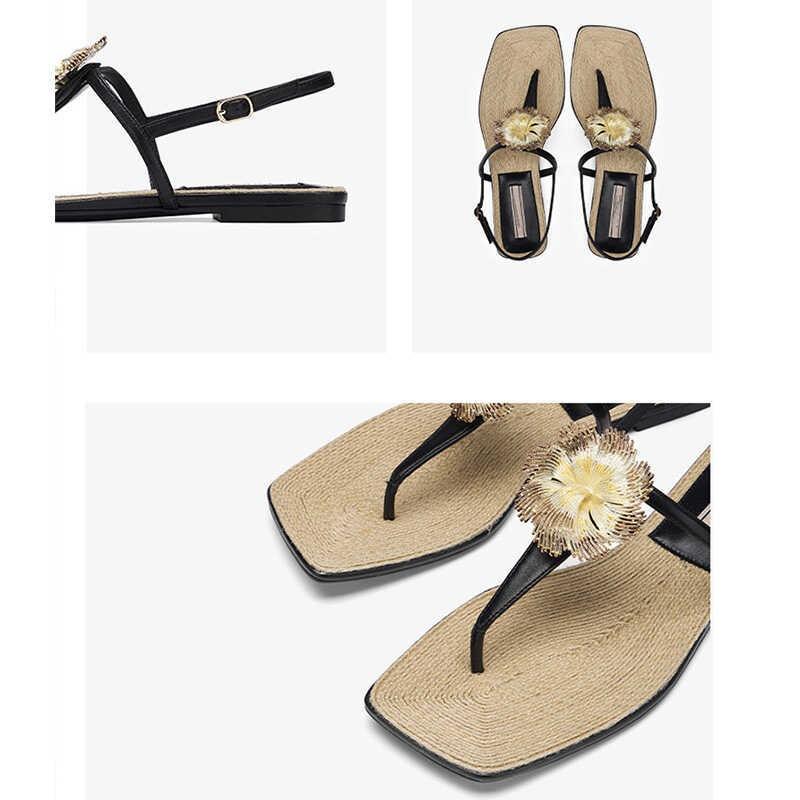 New Gold Coast one-word belt metal flower flat bottom clip toe flip-flops sandals women's summer wear