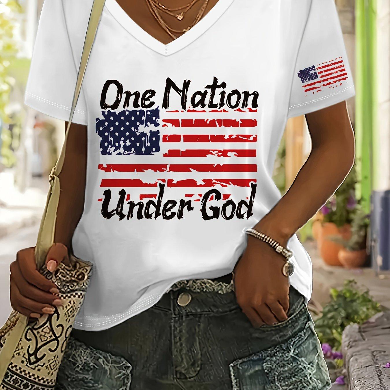 

Нова жіноча футболка із зірковим принтом 2024 р. Верхній верх із прапором Америки Літній жіночий трендовий одяг Сорочка з коротким рукавом Блуза з V-подібним вирізом 8XL