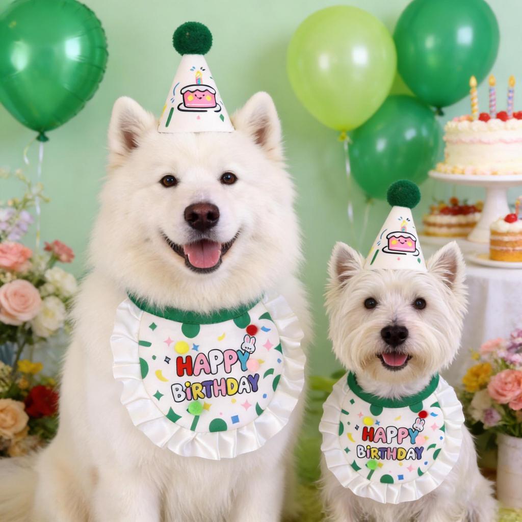 Cat & Dog Birthday Party Costume: Cute Japanese Scarf, Hat, & Bib Set