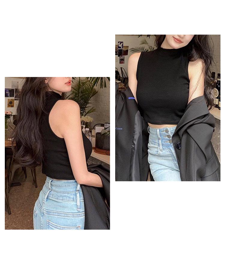 Women's Slim Fit Sanded Sleeveless Vest - Autumn/Winter, Half-High Collar, Inner/Outer Wear