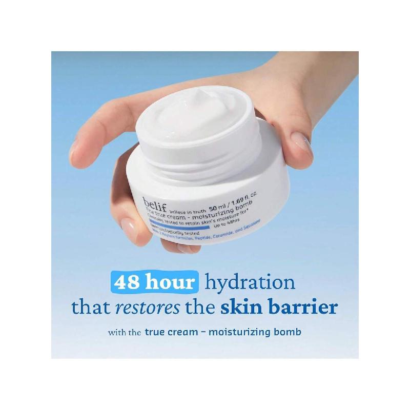 Belif Moisturizing Bomb 50ml – Daily Ceramide Moisturizer With Peptide & Squalane, 48hr Hydration & Anti-Aging Cream, Milky & Lightweight