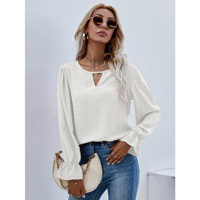 Wczesnowiosenny sweter z okrągłym dekoltem i długim rękawem w kropki, damska koszula do dojazdów