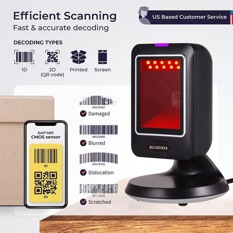 1D 2D Platform Scanner 2D Handfree Barcode 2D Scanner Desktop Barcode Reader Wired USB  Scanner QR Code PDF417 Code
