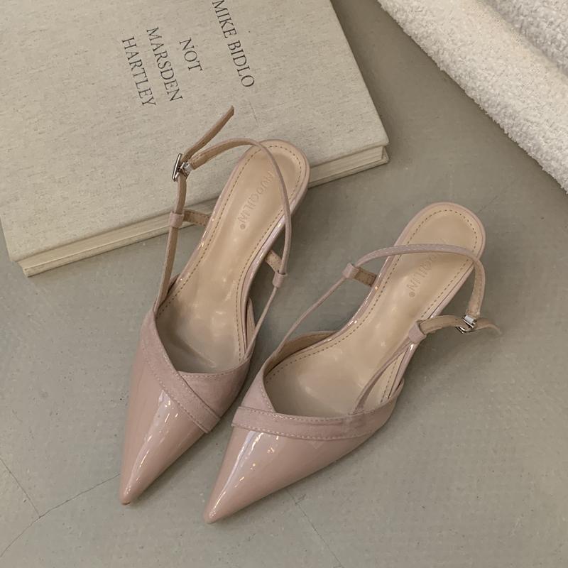 Fashion SUOJIALUN 2024 Spring New Women Sandal Fashion Pointed Toe Shallow Slip On Dress Mules Shoes Thin Low Heel Slingback Sandal