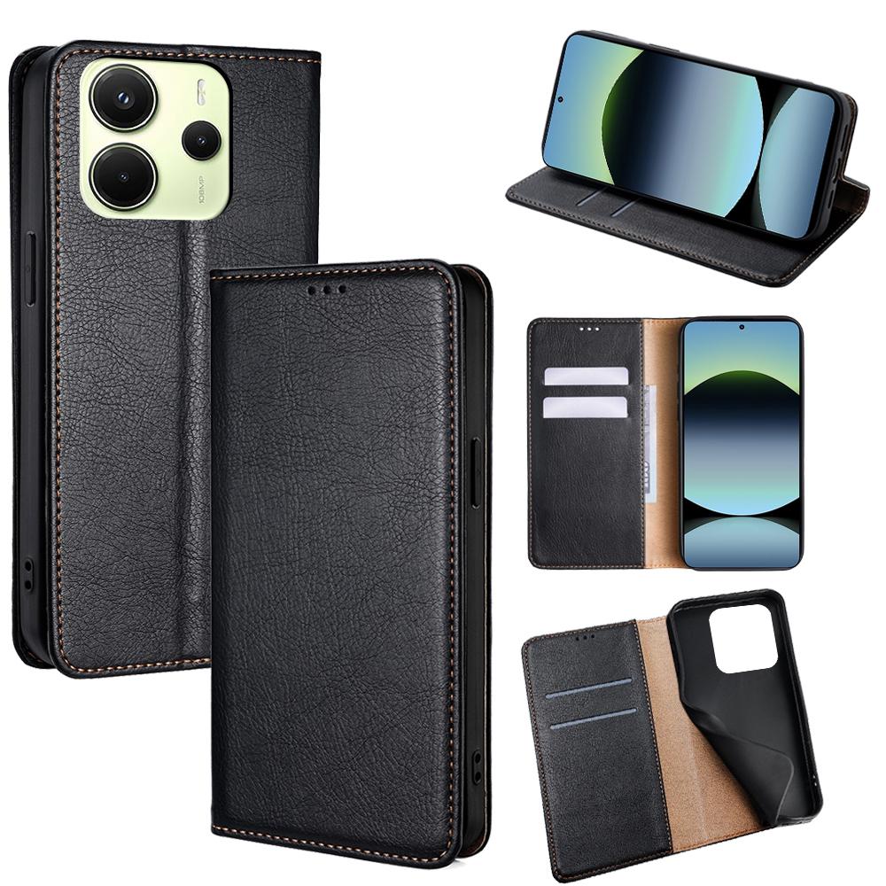 For Xiaomi Redmi Note 14 4G (163.25mm) Case Wallet PU Leather Magnetic Auto-Absorbed Phone Cover