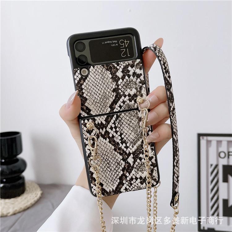 Galaxy Z Flip4 Phone Case Snakeskin Twill Chain for Samsung ZFlip3 Up and Down Folding Case