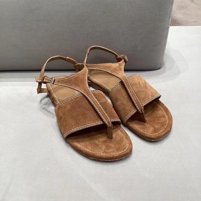 Sandali di Lusso Estivi in Pelle Scamosciata a Fondo Piatto Sandali Romani Sandali con Cinturino Posteriore Versatili in Pelle Retrò Donna Zapatos De Mujer
