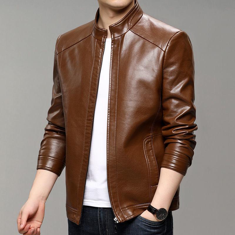 Men's Casual Autumn Leather Jacket - Middle-aged Plus Velvet Thick Style