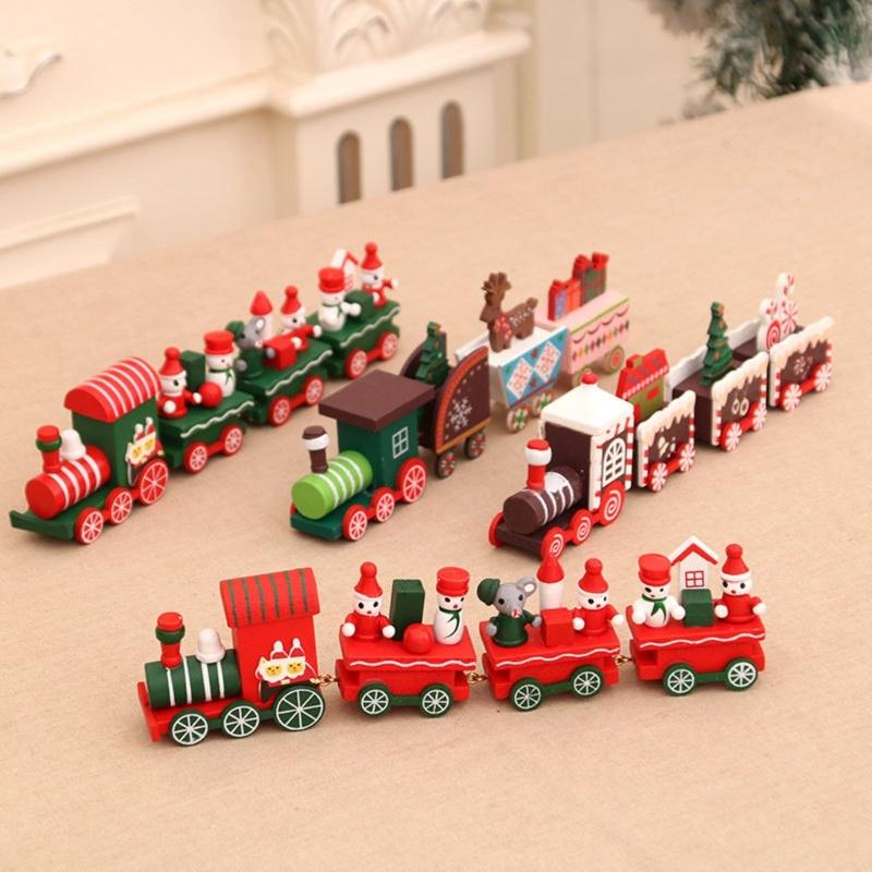 Hand Carved Wooden Holiday Train Display Toy Ornament For Seasonal Home Decoration And Decorative Kids Room Accent