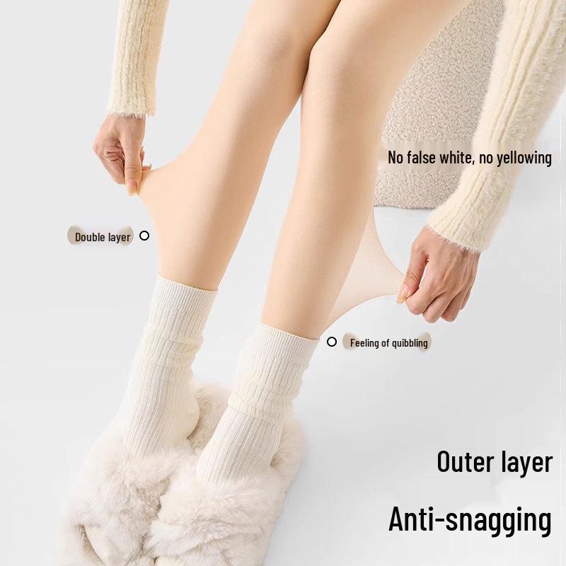 Women's Double Layer Fleece Lined Button Pantyhose for Autumn/Winter
