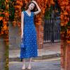Retro Printed V-Neck Sleeveless Ruffle Maxi Dress