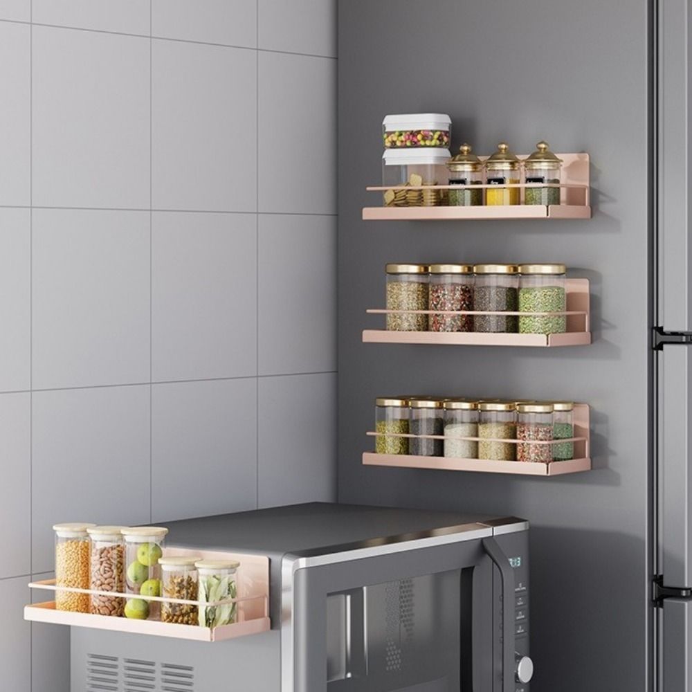 Wall Mounted Magnetic Spice Rack Punch Free Kitchen Storage Shelves  Living Room