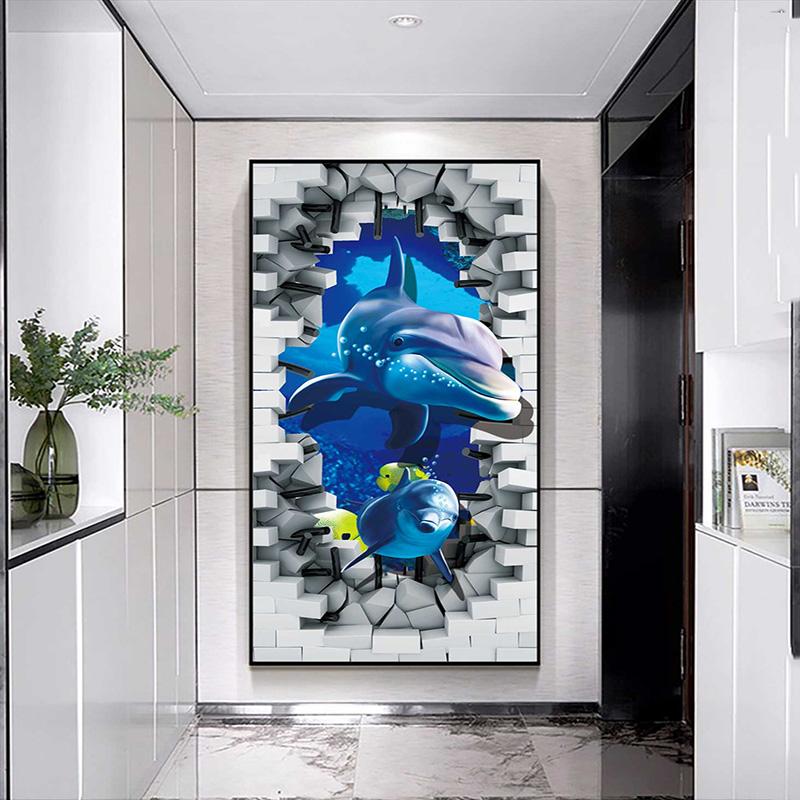 Underwater World Animal Posters and Prints Canvas Painting Dolphin Fish Pictures Wall Art for Living Room Home Decor No Frame