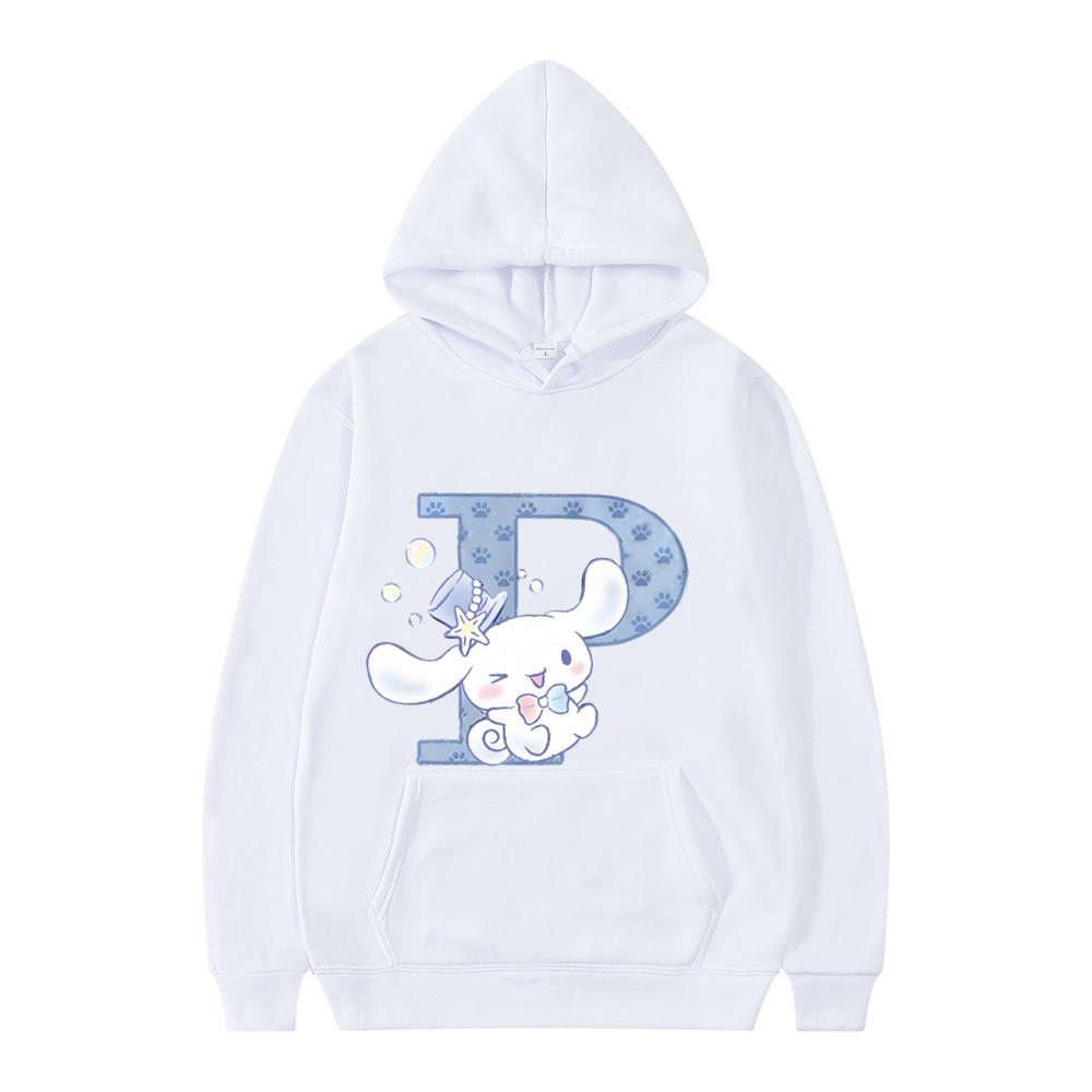 New Sanrio Cinnamoroll Woman and Men White Hoodies Letter A B C D Sweatshirts Clothes Kawaii Pullover Anime Cartoons Casual Tops