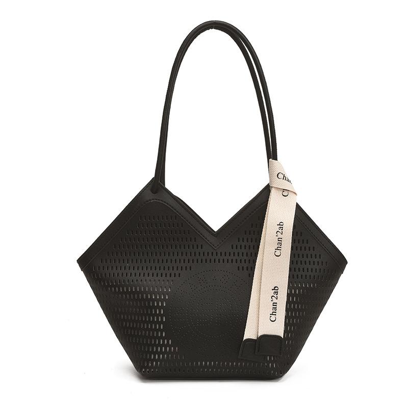 Women's Bag New Tote Bag Large Capacity Armpit Bag Versatile Hollow Shoulder Bag Splicing Handbag