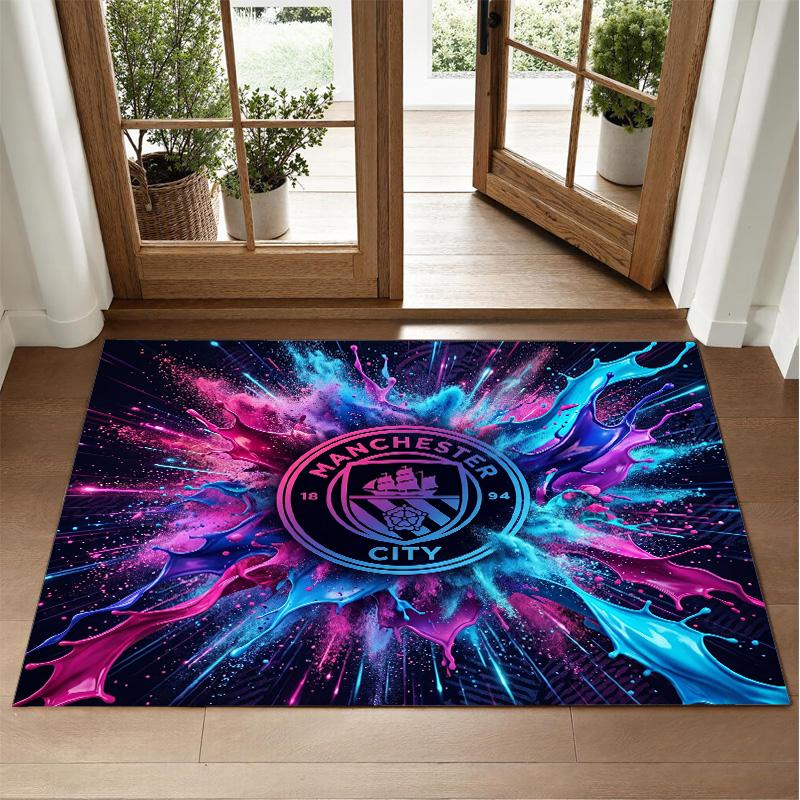 Manchester City Design Crystal Velvet Rug Soft Decorative Mat for Bedroom Entrance