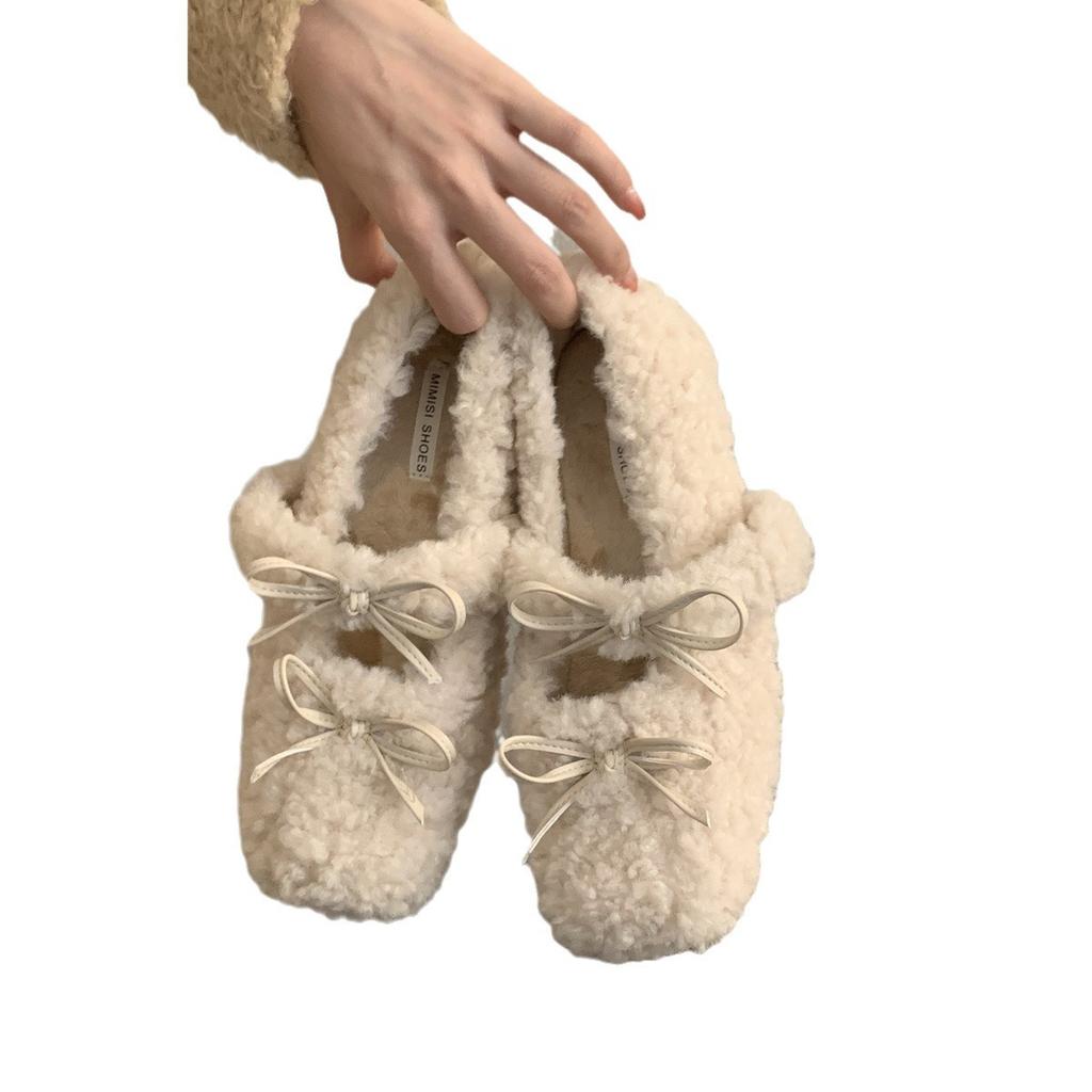 Weichsohlige Ein-Pedal-Flauschschuhe für Damen Herbst und Winter 2025 neue Oberbekleidung Doudou-Schuhe mit Fleece warm flachsohlige Baumwollschuhe beladene Schuhe
