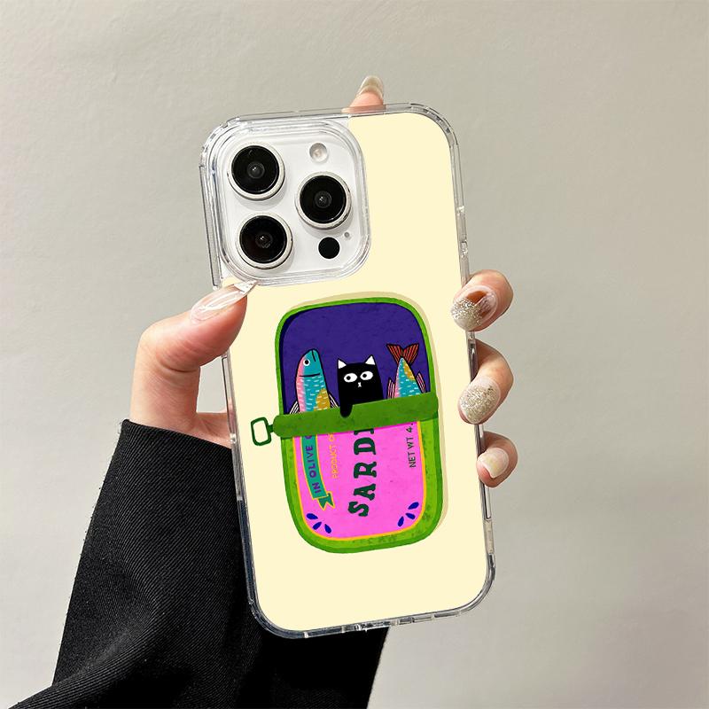 

Fish Sardine Tin Wireless Charging Case for iPhone 17 Air 16 E 15 14 Plus 13 12 Mini 11 Pro Max Transparent Silicone Edge Cover iPhone 15 Pro