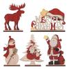 Elk Tabletop Decorations Nordic Christmas Ornaments, Wood Reindeer Santa Claus Snowman Figurine, Small Shelf Rustic Desktop Decoration for Holiday