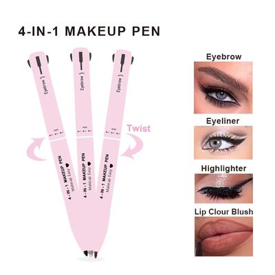 Strumento per il trucco Penna per trucco multifunzionale 4 in 1 Matita per eyeliner per sopracciglia Disegno duraturo Linea per labbra Evidenziatore impermeabile resistente al sudore