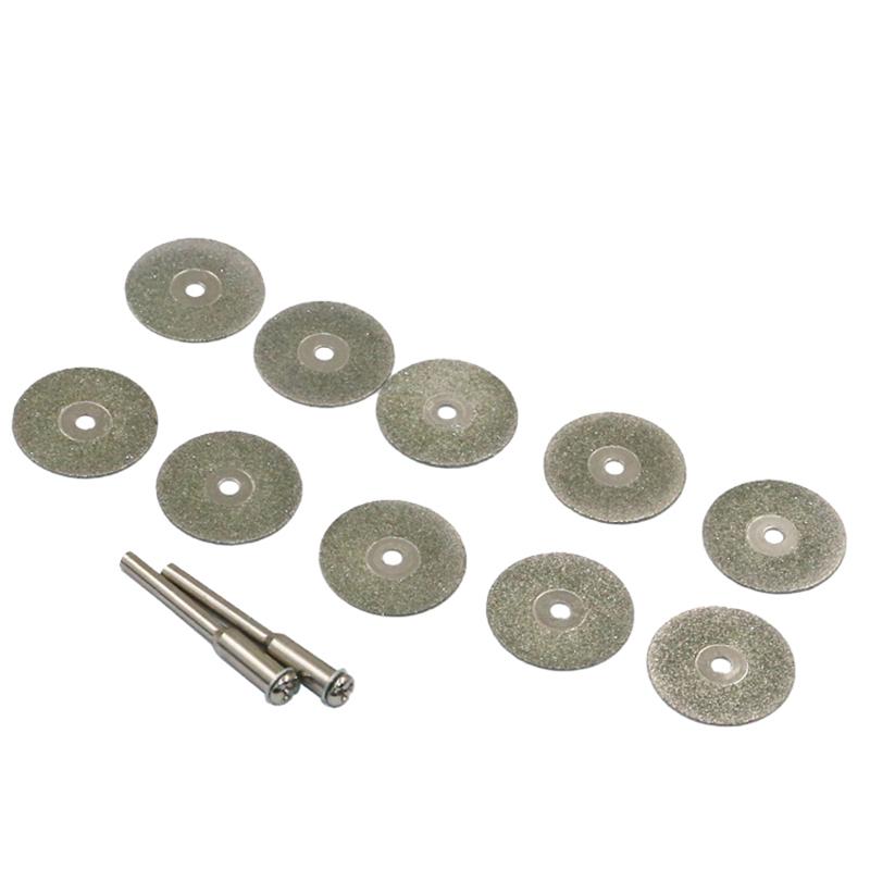 10Pcs 22mm Mini Sharp Diamond Cut Off Rotary Tool Cutting Disc Disks DIY Tools Accessories For Dremel with 2Pcs Rod