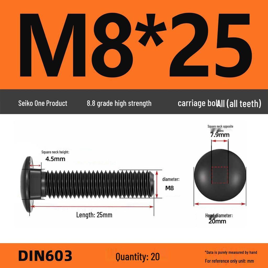 High-Strength Grade 8.8 Carriage Bolts: Round Head, Square Neck, M6-M16 Sizes for Shelf and Bridge Frames