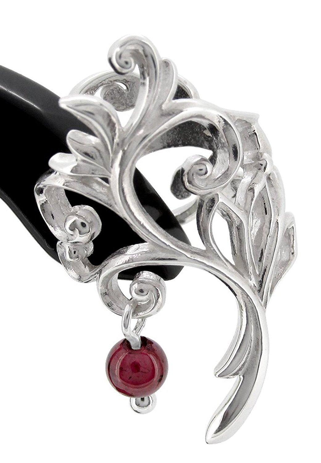 

Shinjuku Gin no Kura Openwork Leaf & January Birthstone Garnet Silver Ear Cuff (Single Ear) for Women