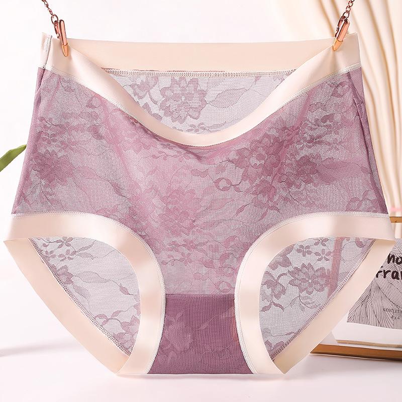 Large Size Sexy Lace Underwear for  Knickers Women High Waisted Seamless Ice Silk Breathable Transparent Triangle Panties