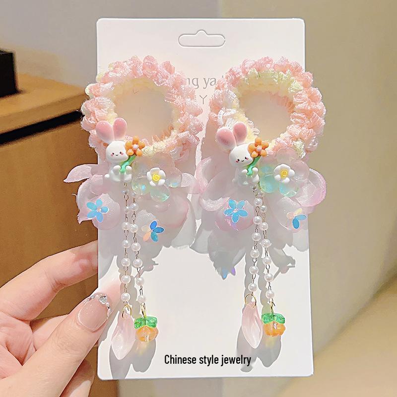 Girls' Hanfu Hair Ties - Sweet Ancient Style with Flower, Butterfly, and Tassel Ribbon Accents