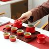 Jiakangming Red Ceramic Travel Tea Set