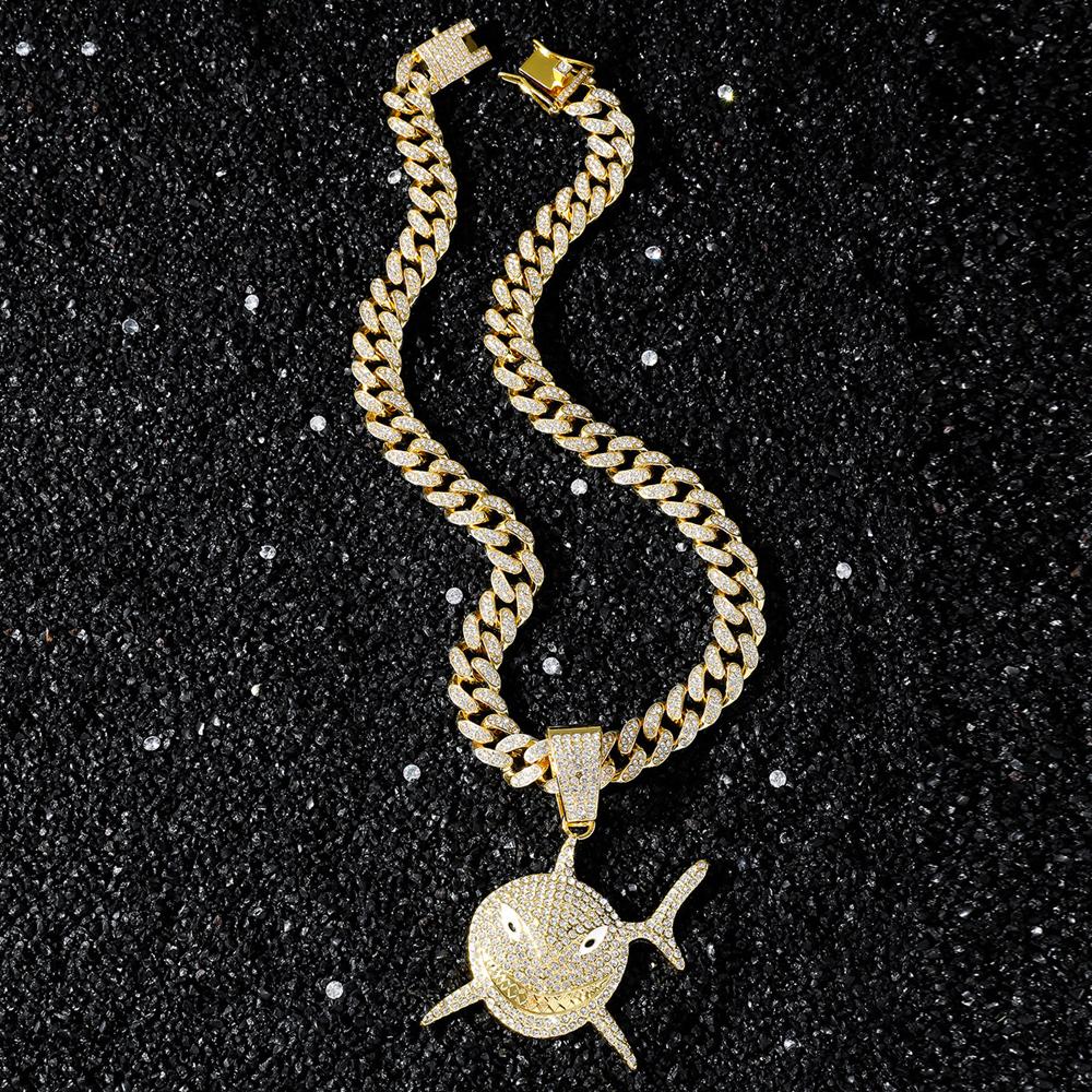 New Arrived Hip Hop Shark Pendant Necklace With 13mm Iced Out Rhinestone Miami Cuban Chain Necklaces Fashion Party Jewelry Gifts