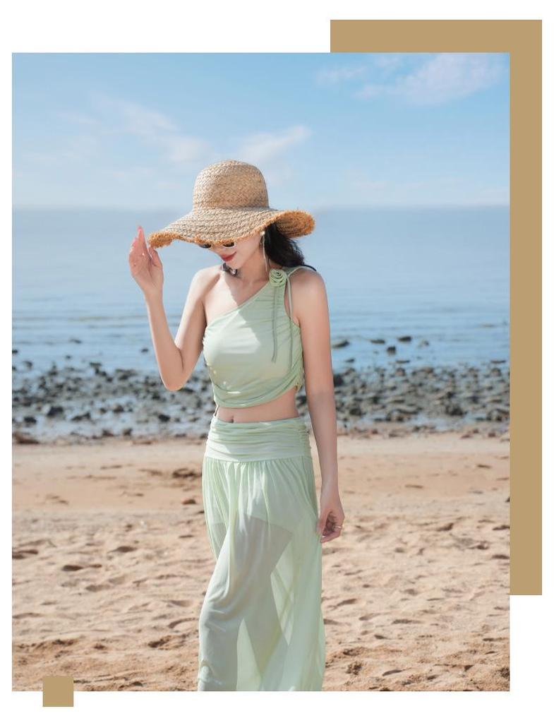 Luxury Red Off-Shoulder Thai Bikini with Long Skirt - Women's Sexy Resort Swimwear