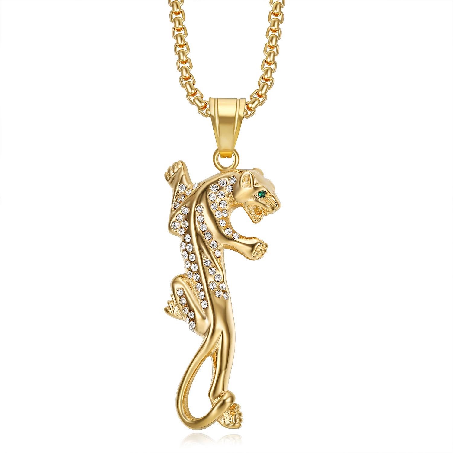

European and American Jewelry, Titanium Steel Gold-plated Diamond-encrusted Leopard Head Pendant Necklace 2026 Men s Fashion Personalized Jewelry 60CM