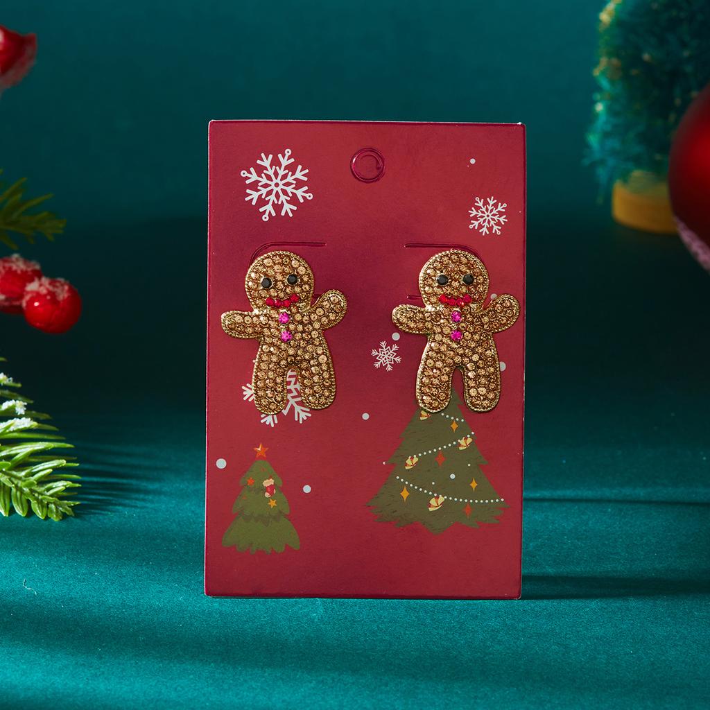 Cute Christmas Gingerbread Man Stud Earrings for Women Girl Trendy Shiny Zircon Cartoon Cookies Earrings Xmas Party Jewelry Gift