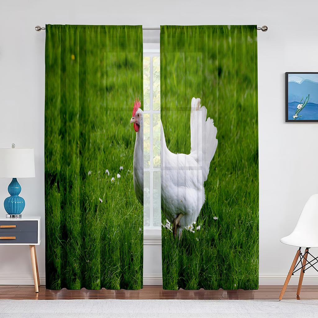Cute Chick On The Grass Chiffon Sheer Curtains for Living Room Bedroom Home Decoration Animal Transparent Voiles Tulle Curtain