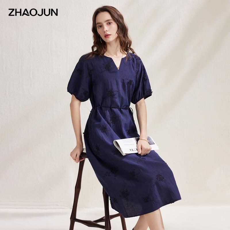 Zhaojun 2026 Летнее Элегантное Фиолетовое Шелковое Платье с Вышивкой и Коротким Рукавом XL