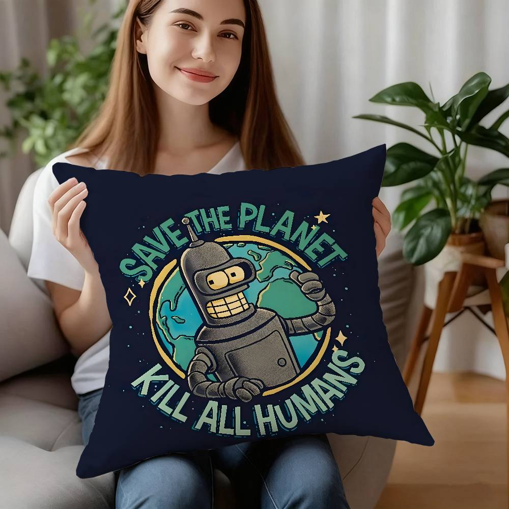 

Anime F-Futurama B-Bender Pillow Case Sofa Decorative Home Double-sided Print Plush Square Throw Pillow Cushion Decor Cover 12x12Inch