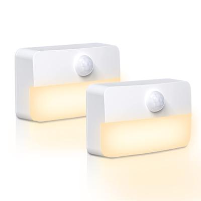 Sensor Battery LED Warm Motion No Wiring Night Light Automatic Refrigerator Wall Batteries Sold with Cover of Warm Light, Operated, Footlight, White,