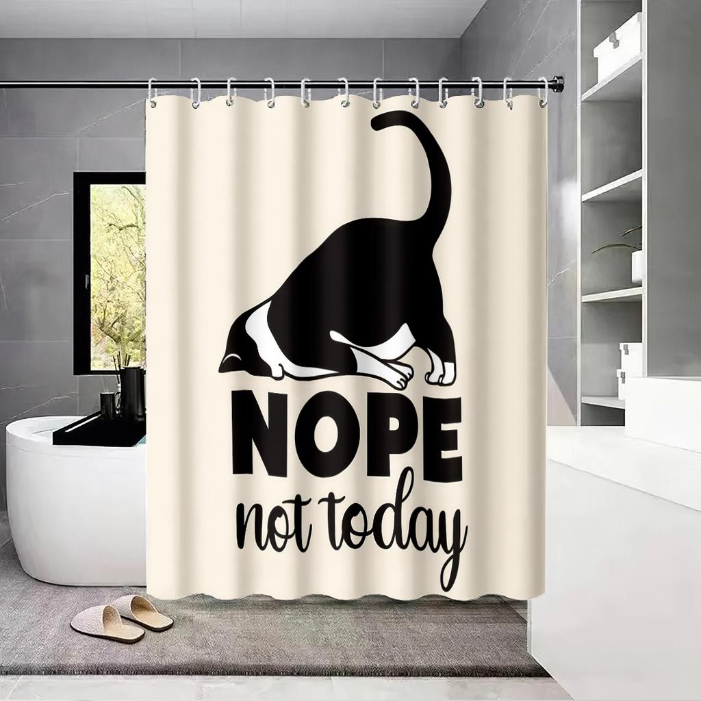 1pc Cute Funny Cat Print Waterproof Shower Bathe Partition Privacy Hanging Curtain with 12 Hook Multiple Sizes Easy Installation