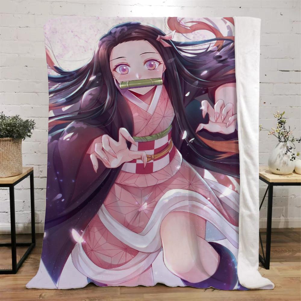 Demon Slayer Funny Blanket Bed Custom Blankets & Throw Microfiber Bedding Home and Decoration Beach Towel Knitted Plaid Knee Nap