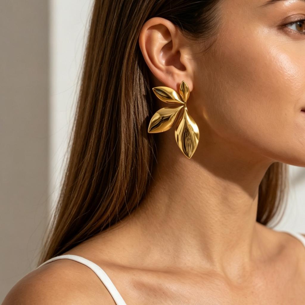 European and American niche glossy flower leaf stud earrings hot-selling simple and versatile commuter earrings metal girls earrings