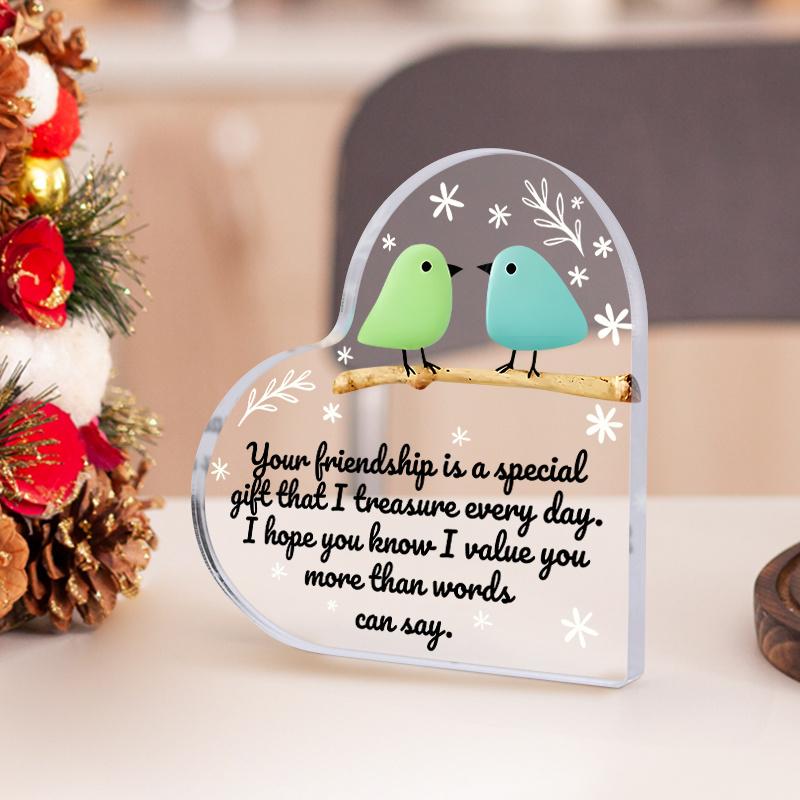 Friendship Gift | 'Your Friendship Is A Special Gift' Acrylic Decorative Sign & Plaque, Cute Bird Design, Snowflake Design, Multipurpose Tabletop Dis