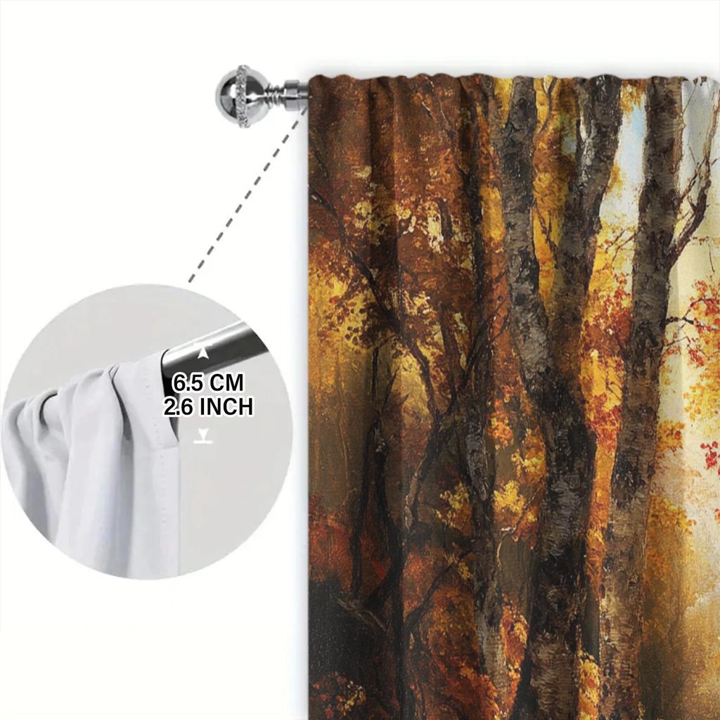 2pcs Birch Forest Oil Painting Printed Curtain for Home Decor - Rod Pocket Window Treatment for Bedroom, Office, Kitchen