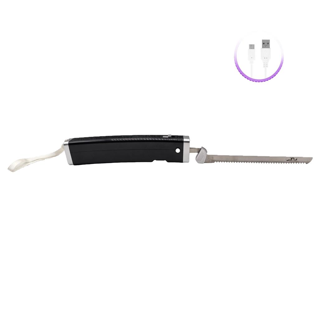 Professionelles kabelloses, wiederaufladbares Easy-Slice-Elektromesser(Metallisches Schwarz)mit Sicherheitsverriegelung und Auslöser, Edelstahl, Küchenzubehör