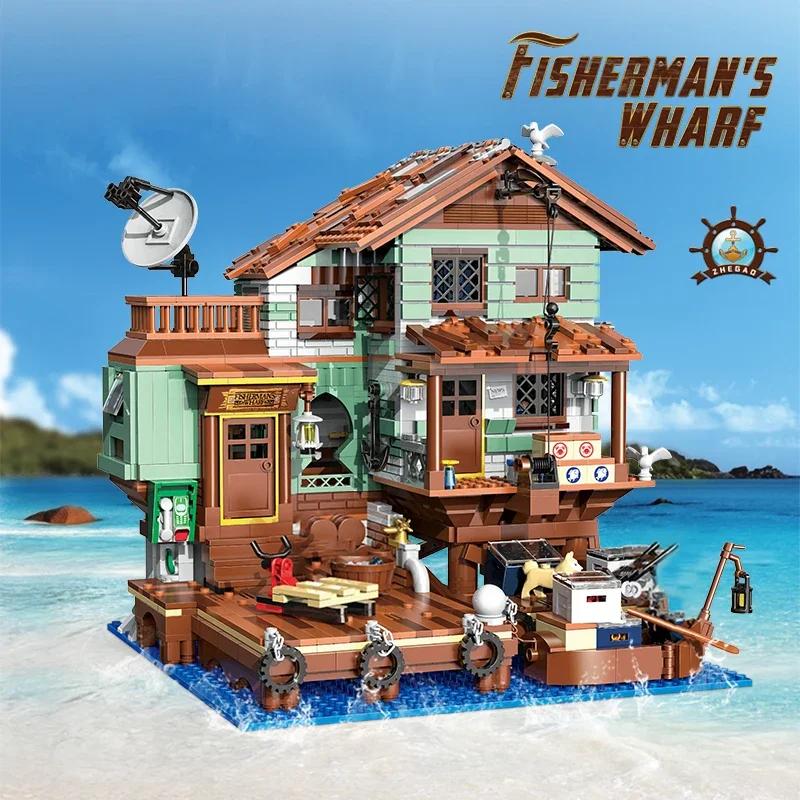 

2100PCS Fisherman s Wharf Building Block ClassicTree House Model Seaside Street View Boat Diy Bricks Toys For Kids Holiday Gifts