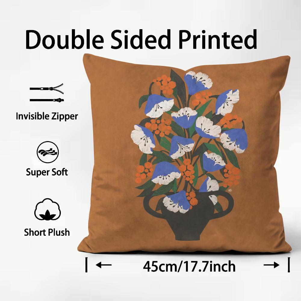 1PC Classic Vintage Vase Cushion Cover Plush Fabric Soft DoubleSided Printed Sofa Warm Winter Home Child Gift Pillow Case