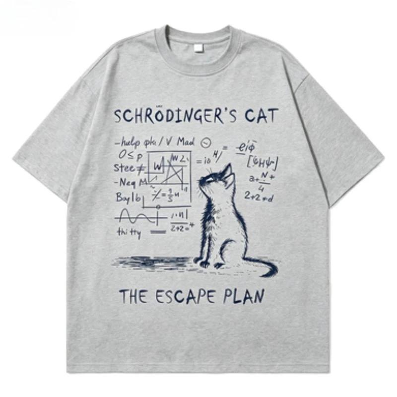 Unisex Schrodinger's Cat Graphic T-shirt Funny Science Physics Print Oversized Streetwear Short Sleeve Top