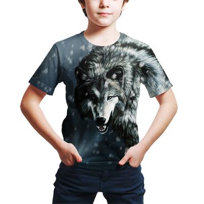Kids T-Shirts Summer Round Neck 3D Wolf Pattern Printed Top Fashionable and Casual Short Sleeved Children's Boy T-shirts