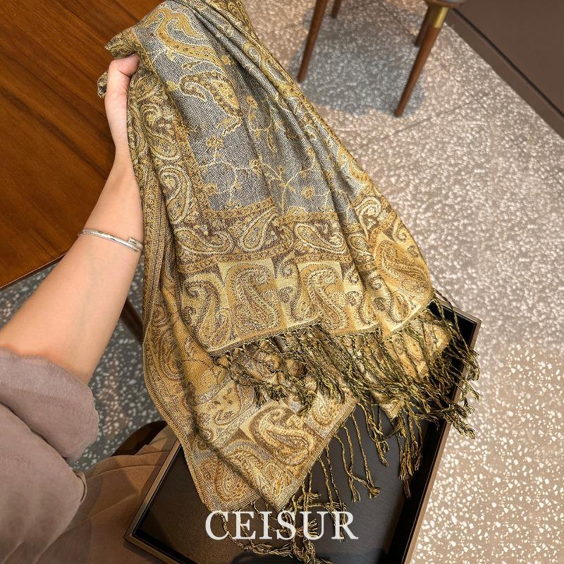 

Meier Old money style cashew flower tassel shawl scarf silk scarf easiest for matchfashion scarf